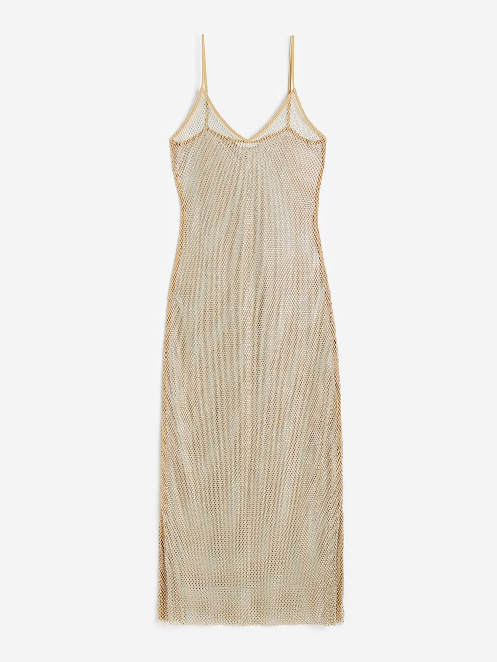 H&M Metallic Gold Mesh Maxi Slip Dress